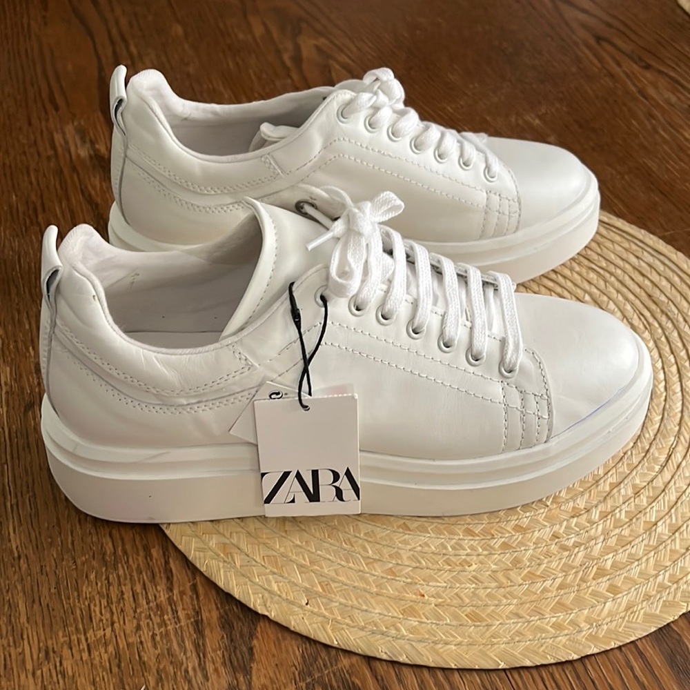 Zara leather Chunky Platform White Sneakers Size EU 42